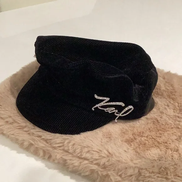 Karl Lagerfeld Black Corduroy Cap Karl Lagerfeld Hat Grey Womens Karl Lagerfeld main image 2